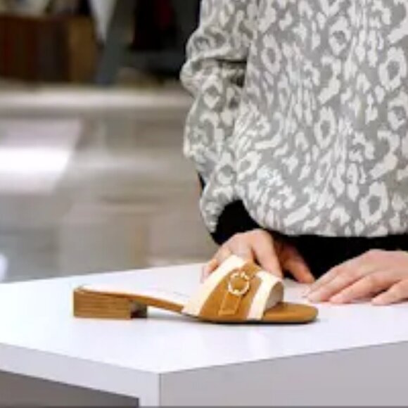 NEW Chocolat Blu Briella Slides GENUINE LEATHER & RAFFIA 5M3 - Picture 2 of 8